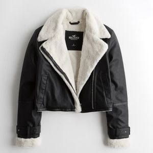 Hollister Crop Faux Leather Biker Jacket XS